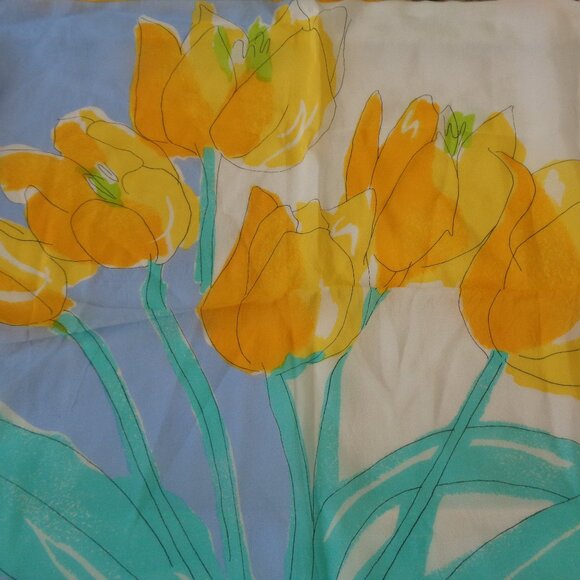 Vera Neumann Yellow Tulip Flowers Woman's Silk Scarf - Picture 1 of 3